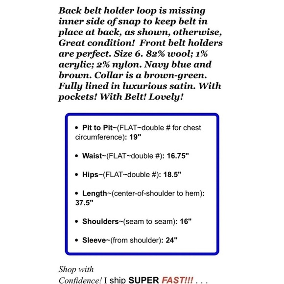 Laundry by Shelli Segal Womens Sz 6 Long Blue Tweed Houndstooth Wool Belted Coat - Picture 2 of 11